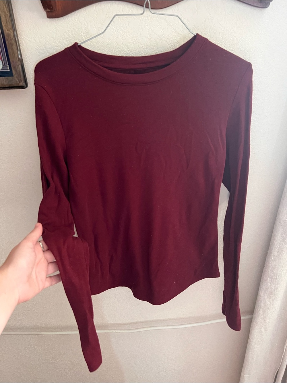 American Eagle Outfitters Burgundy Long-Sleeve Crewneck Top